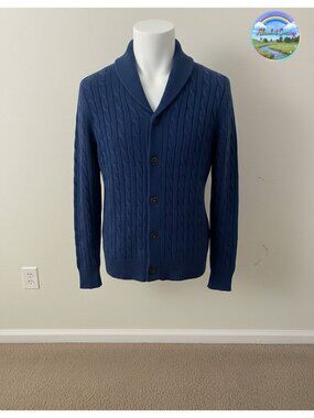 Men's Wool Blend Cable Knit Shawl Collar Cardigan Sweater
